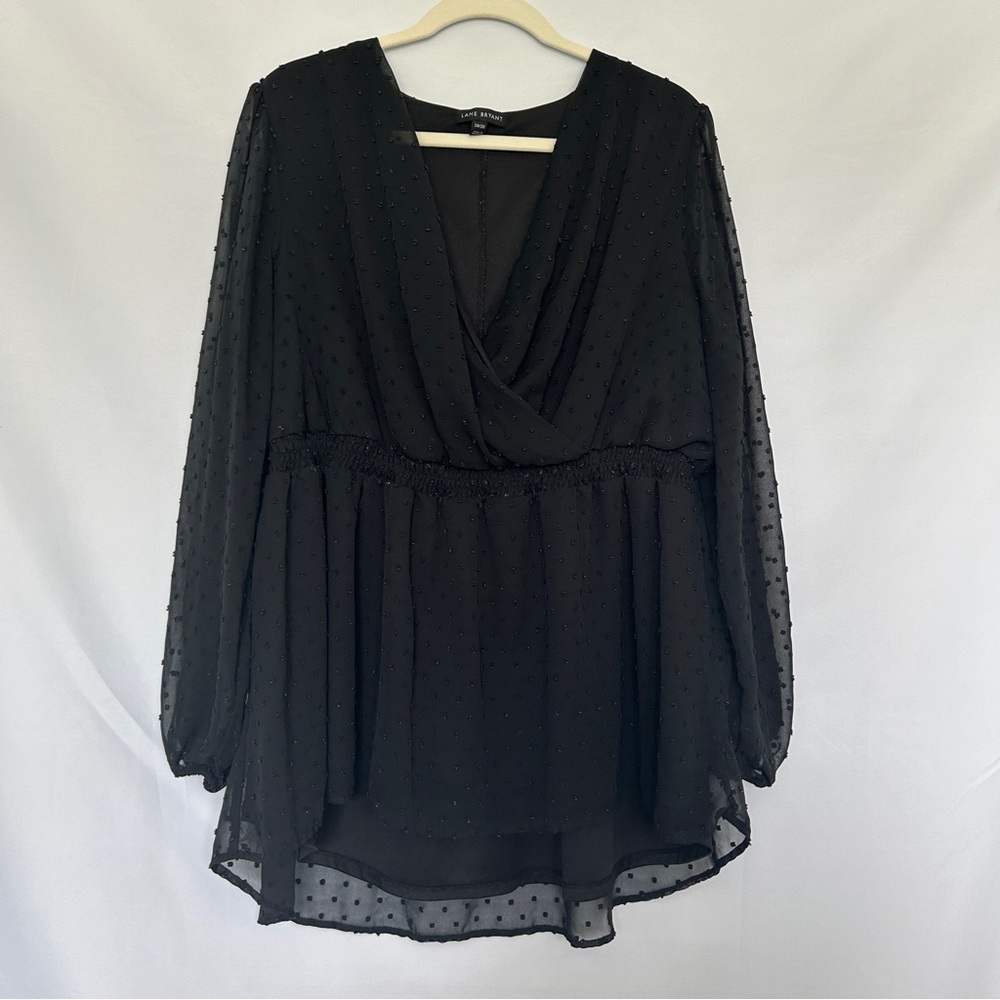 Lane Bryant long sleeve swiss‎ dot black top